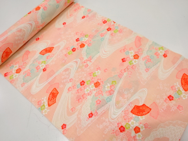 アンティーク　流水に地紙・梅模様　長襦袢地反物